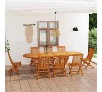 vidaXL Salon de Jardin 9 pcs Mobilier de Repas Ensemble de Salle à Manger Table et Chaises à Dîner Patio Extérieur Bois de 3059617 Marron G