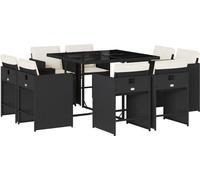 vidaXL Salon de jardin 9 pièces avec coussins noir poly rotin