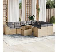 Vidaxl Salon De Jardin Avec Coussins 10 Pcs Beige Résine Tressée
