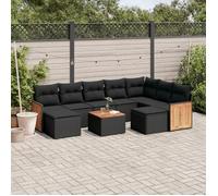 vidaXL Ensemble de 10 canapés de jardin avec coussins noir poly rotin