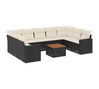 vidaXL Salon de jardin 10 pièces avec coussins, résine tressée Noir