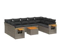 vidaXL Salon de Jardin avec Coussins 10 pcs, Canapés de Terrasse, Ensemble de Meubles de Patio, Mobilier d'Extérieur, Gris Résine Tressée