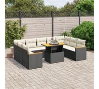 vidaXL Ensemble de 10 canapés de jardin en poly rotin avec coussins, noir