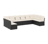 vidaXL Salon de Jardin avec Coussins 10 pcs, Canapés de Terrasse, Ensemble de Meubles de Patio, Mobilier d'Extérieur, Noir Résine Tressée
