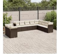 Vidaxl Salon De Jardin 10 Pcs Avec Coussins Marron Résine Tressée