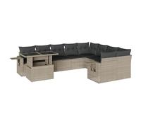 vidaXL Salon de Jardin avec Coussins 10 pcs Gris Clair résine tressée