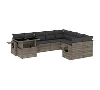 vidaXL Salon de Jardin avec Coussins 10 pcs Gris résine tressée