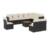 vidaXL Ensemble de salon de jardin 11 pièces avec coussins, poly rotin, noir