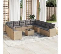 Vidaxl Salon De Jardin Avec Coussins 12 Pcs Beige Résine Tressée