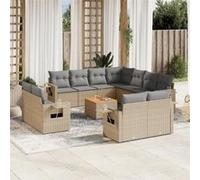 vidaXL Salon de Jardin avec Coussins 12 pcs, Canapés de Terrasse, Ensemble de Meubles de Patio, Mobilier d'Extérieur, Beige 3224827 Beige G
