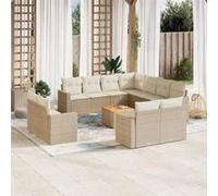 vidaXL Ensemble de 12 canapés de jardin avec coussins Beige Poly Rattan