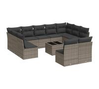 vidaXL Ensemble de salon de jardin 12 pièces avec coussins Gris Poly rotin
