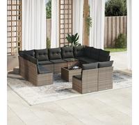 vidaXL Ensemble de salon de jardin 12 pièces avec coussins Gris Poly rotin