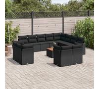 vidaXL Salon de Jardin avec Coussins 13 pcs, Canapés de Terrasse, Ensemble de Meubles de Patio, Mobilier d'Extérieur, Noir Résine Tressée