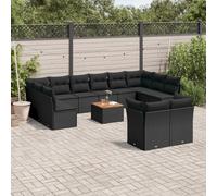 Vidaxl Salon De Jardin Avec Coussins 13 Pcs Noir Résine Tressée
