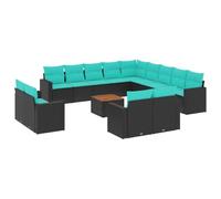 vidaXL Salon de Jardin avec Coussins 14 pcs, Canapés de Patio, Ensemble de Meubles, Mobilier de Terrasse Exterieur, Noir Résine Tressée