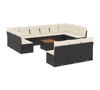vidaXL Salon de Jardin avec Coussins 14 pcs, Canapés de Patio, Ensemble de Meubles, Mobilier de Terrasse Extérieur, Noir Résine Tressée
