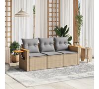 Salon de jardin - vidaXL - 3 pcs - Beige - Résine tressée - Housse lavable