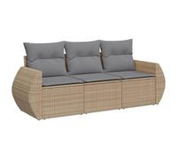 vidaXL Salon de jardin 3 pièces avec coussins Résine tressée Beige