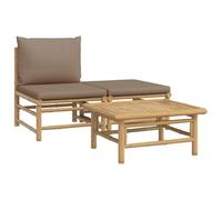 vidaXL Salon de Jardin avec Coussins 3 pcs, Canapé avec Repose-Pied, Ensemble de Meubles avec Table Basse Patio Terrasse, Taupe Bambou