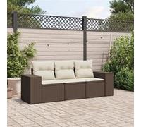 vidaXL Ensemble de salon de jardin 3 pièces avec coussins Marron Poly rotin