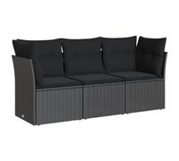 vidaXL Salon de Jardin avec Coussins 3 pcs, Canapés avec Pieds Réglables, Ensemble de Meubles d'Extérieur Patio Terrasse, Noir Résine Tressée