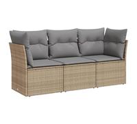 vidaXL Salon de Jardin avec Coussins 3 pcs, Canapés avec Pieds Réglables, Ensemble de Meubles d'Extérieur Patio Terrasse, Moderne, Beige Résine Tressée