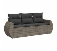 vidaXL Salon de Jardin avec Coussins 3 pcs, Canapés de Patio, Ensemble de Meubles, Mobilier de Terrasse Extérieur, Gris Résine Tressée