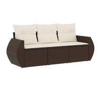 vidaXL Salon de Jardin avec Coussins 3 pcs, Canapés de Patio, Ensemble de Meubles, Mobilier de Terrasse Extérieur, Marron Résine Tressée