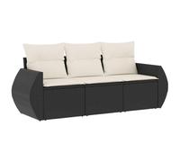 vidaXL Salon de Jardin avec Coussins 3 pcs, Canapés de Terrasse, Ensemble de Meubles de Patio, Mobilier d'Extérieur, Noir Résine Tressée