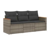 vidaXL Salon de Jardin avec Coussins 3 pcs, Canapés de Terrasse, Ensemble de Meubles de Patio, Mobilier d'Extérieur, Gris Résine Tressée