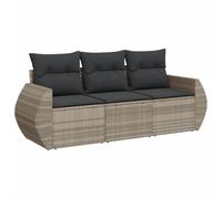 vidaXL Salon de Jardin avec Coussins 3 pcs, Canapés de Terrasse, Ensemble de Meubles de Patio, Mobilier d'Extérieur, Gris Clair Résine Tressée
