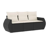 vidaXL Salon de Jardin avec Coussins 3 pcs, Canapés de Terrasse, Ensemble de Meubles de Patio, Mobilier d'Extérieur, Noir Résine Tressée