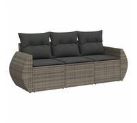vidaXL Salon de Jardin avec Coussins 3 pcs, Canapés de Patio, Ensemble de Meubles, Mobilier de Terrasse Extérieur, Gris Résine Tressée