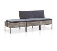 vidaXL Salon de Jardin avec Coussins 3 pcs Mobilier de Jardin Meubles d'Extérieur Mobilier de Patio Terrasse Arrière-Cour Résine Tressée Gris