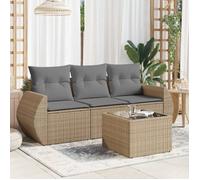 vidaXL Salon de jardin 4 pcs – Ensemble canapés de terrasse en résine tressée beige avec coussins