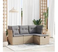 vidaXL Salon de Jardin avec Coussins 4 pcs Beige résine tressée, Ensemble de canapés d'extérieur, Ensemble de canapé d'angle de Jardin, Meuble d'angle de Jardin