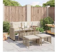 vidaXL Salon de jardin 4 pièces beige en résine tressée avec coussins et verre – 368138