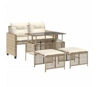 vidaXL Salon de jardin 4 pièces beige en résine tressée avec coussins et verre – 368138