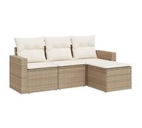 vidaXL Salon de Jardin avec Coussins 4 pcs, Canapés avec Pieds Réglables, Ensemble de Meubles d'Extérieur Patio Terrasse, Beige Résine Tressée