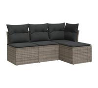 vidaXL Salon de Jardin avec Coussins 4 pcs, Canapés avec Pieds Réglables, Ensemble de Meubles d'Extérieur Patio Terrasse, Moderne, Gris Résine Tressée