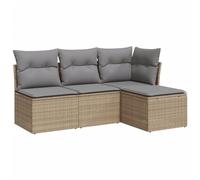 vidaXL Salon de Jardin avec Coussins 4 pcs, Canapés avec Pieds Réglables, Ensemble de Meubles d'Extérieur Patio Terrasse, Moderne, Beige Résine Tressée