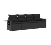 vidaXL Ensemble de salon de jardin 4 pièces avec coussins, résine tressée noir