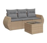 vidaXL Salon de jardin 4 pcs – Ensemble canapés de terrasse en résine tressée beige avec coussins