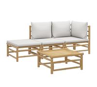 vidaXL Salon de jardin 4 pcs avec coussins gris clair bambou 3155080