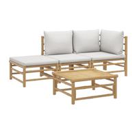 vidaXL Salon de jardin 4 pcs avec coussins gris clair bambou 3155080