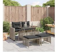 vidaXL Salon de jardin avec coussins 4 pcs gris clair poly rotin verre, ensemble de canapés d'extérieur, salon de jardin, 368139