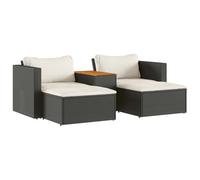 vidaXL Salon de Jardin avec Coussins 5 pcs, Canapés avec Repose-Pied, Ensemble de Meubles Terrasse Patio, Noir Résine Tressée Acacia