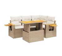 vidaXL Salon de Jardin avec Coussins 5 pcs, Canapés de Terrasse, Ensemble de Meubles de Patio, Mobilier d'Extérieur, Beige Résine Tressée