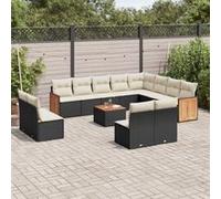 vidaXL Ensemble de 13 canapés de jardin avec coussins noir poly rotin